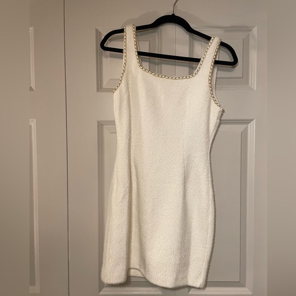 NWT Endless Rose Ivory Gold Chain Trimmed Square Neck Mini Dress, S - Picture 6 of 6